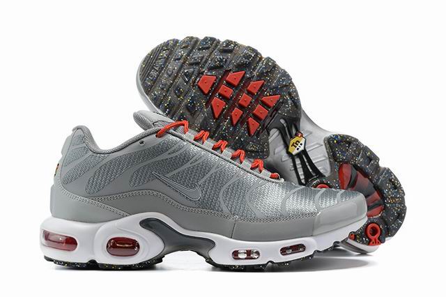 Nike Air Max Plus Tn Men's Running Shoes Silver Grey Red-62 - Click Image to Close